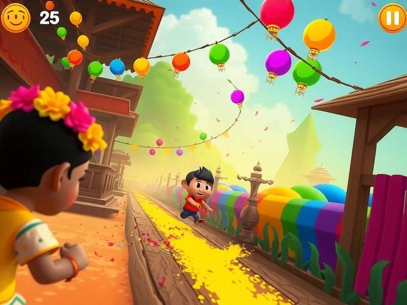 Super Ginger Dash - Holi Level Gameplay Super Ginger Dash gameplay showing Ginger running through a Holi celebration with colorful gulal